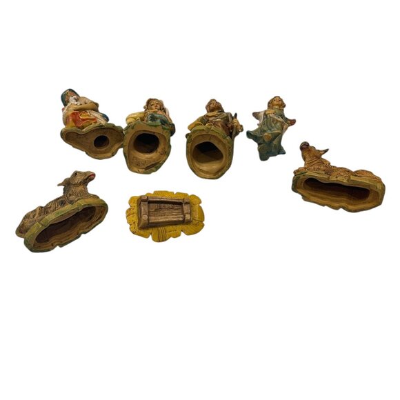 Vintage Italy Nativity Set Wood Stable 7 Figures + 2 Sheep Christmas Decor - Picture 8 of 10